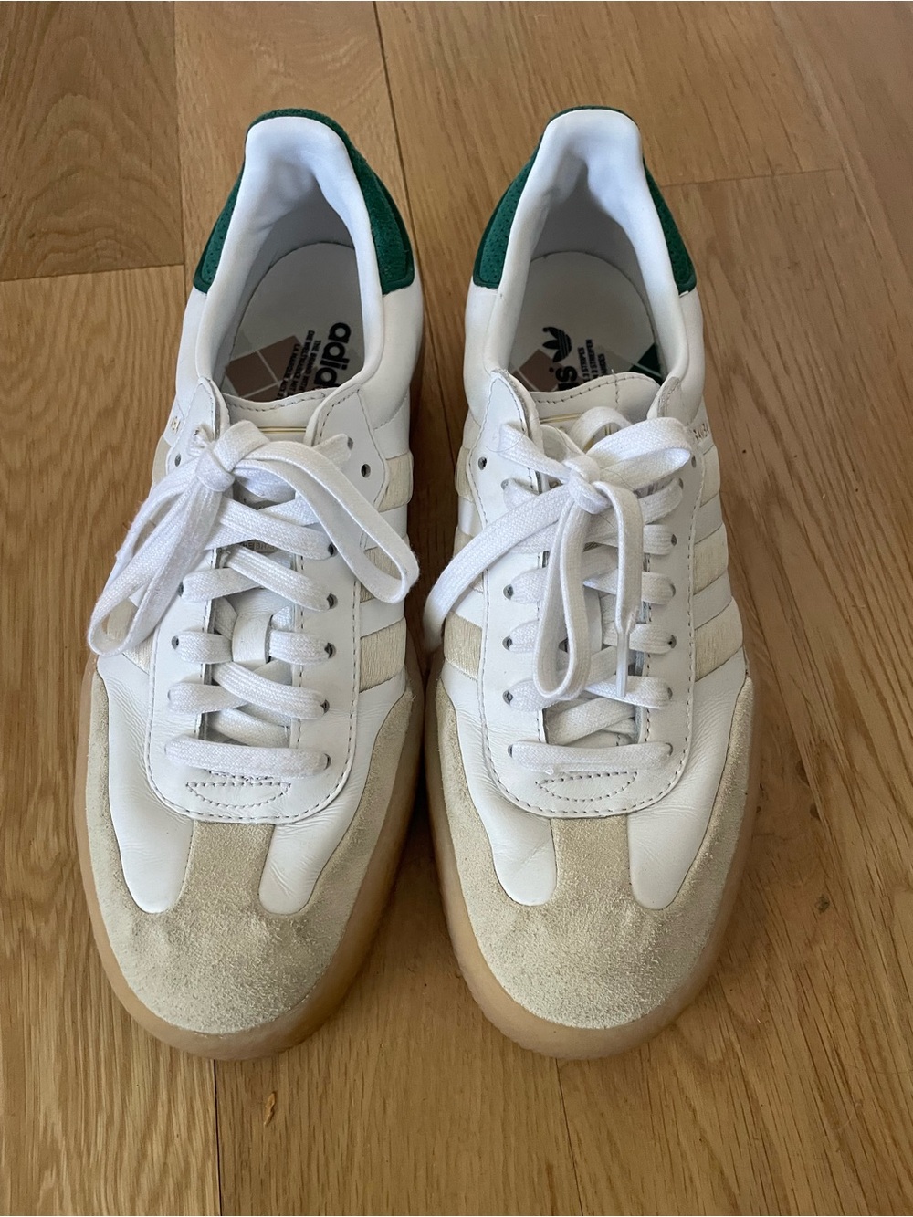 Adidas Sambas — white, green, gold,
